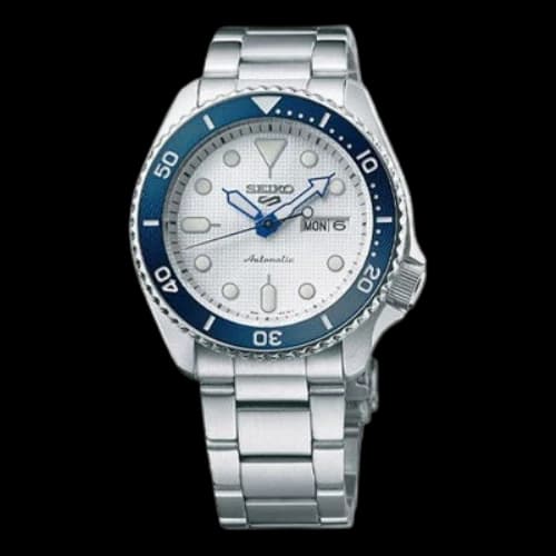 SEIKO 140 Anniversary Limited Edition SEIKO 5 Sports Mechanical Watch White Dial Blue Steel Strip
