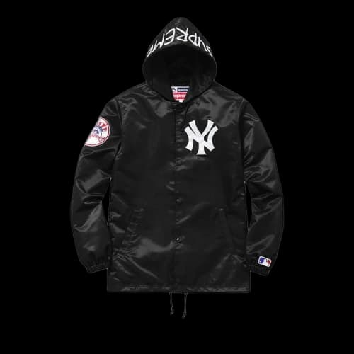 Supreme x Yankees Satin Hooded Coaches Jacket 'Black'