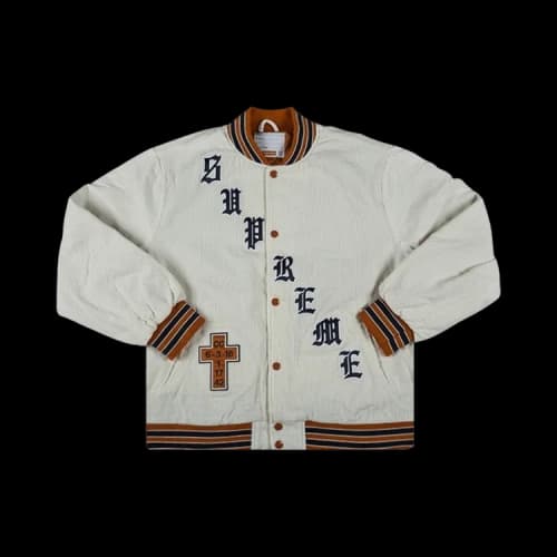 Supreme Old English Corduroy Varsity Jacket 'White'