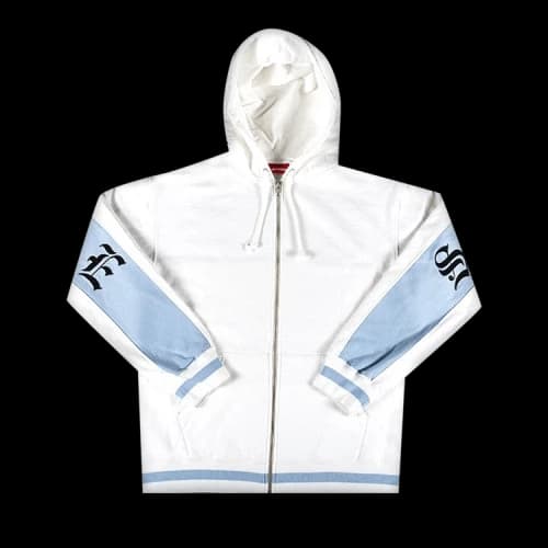 Supreme Old English Stripe Zip Up Hooded Sweatshirt 'White'