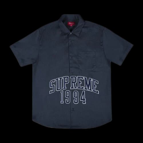 Supreme Arc Logo Short-Sleeve Work Shirt 'Navy'