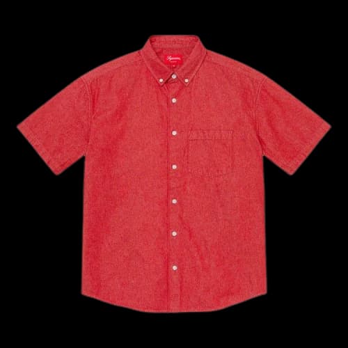 Supreme Embossed Denim Short-Sleeve Shirt 'Red'