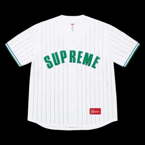 Supreme Rhinestone Stripe Baseball Jersey 'White'