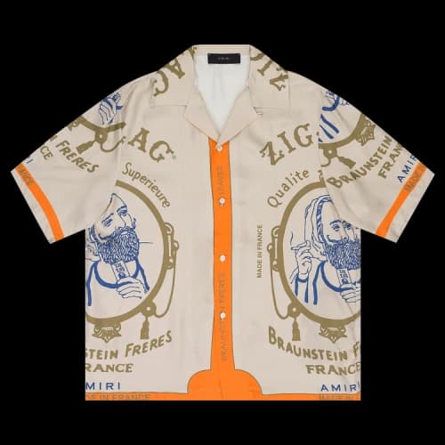 Amiri Zig Zag Rolling Paper Button Down Shirt 'Beige'