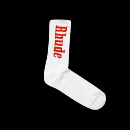 Rhude RH Vertical Logo Socks 'White/Red'