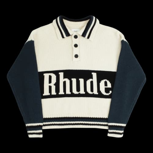 Rhude Knit Logo Rugby Sweater 'Cream/Hunter Green/Black'