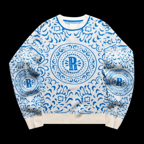 Rhude Knit Tile Crewneck 'Crème/Blue'