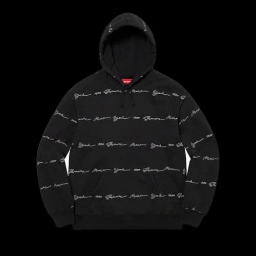 Supreme Script Stripe Hooded Sweatshirt 'Black'