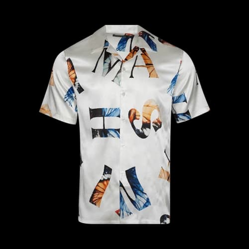 Nahmias Alphabet Silk Short-Sleeve Button Down 'White'