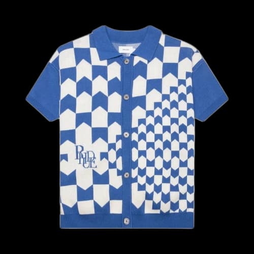 Rhude Rhacing Checkered Knit Polo 'Ivory/Blue'