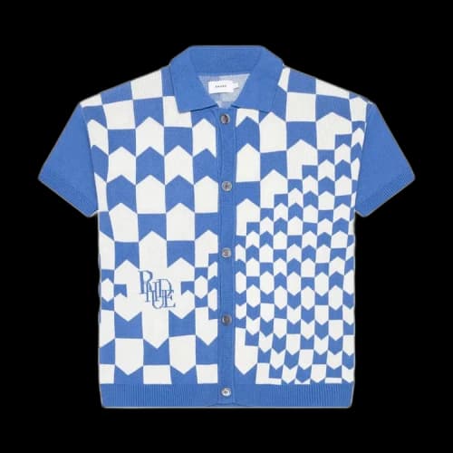 Rhude Rhacing Checkered Knit Polo 'Ivory/Blue'