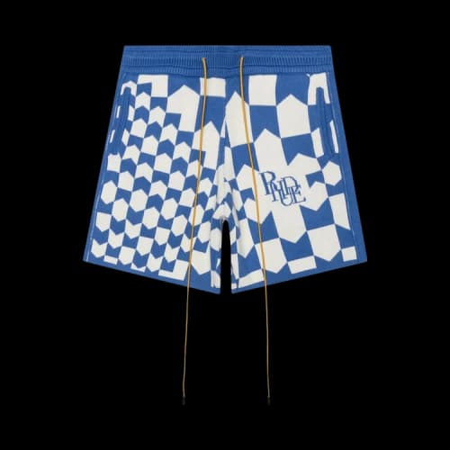 Rhude Rhacing Checkered Knit Short 'Ivory/Blue'