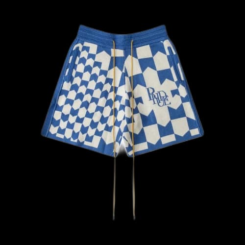 Rhude Rhacing Checkered Knit Short 'Ivory/Blue'