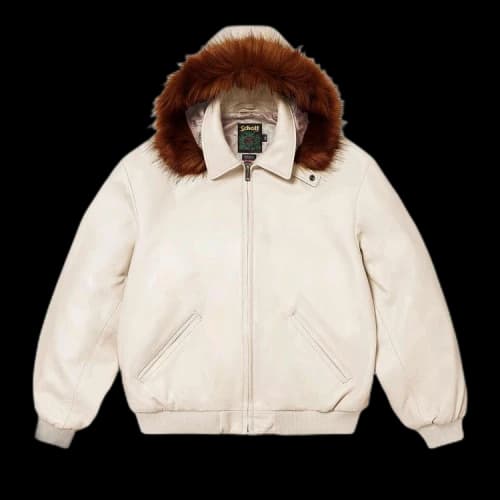 Supreme x Schott Hooded Leather Bomber Jacket 'Stone'