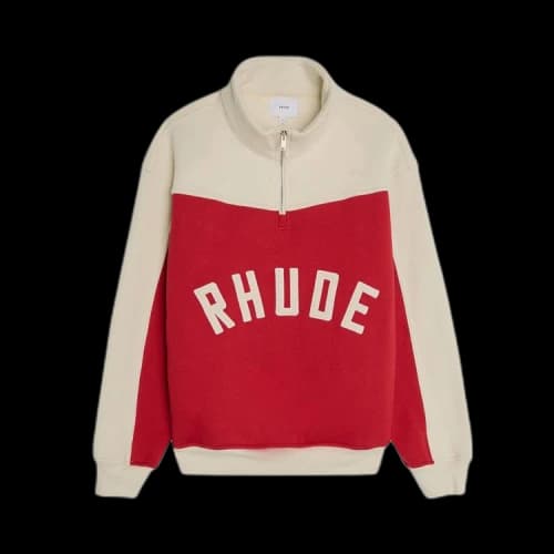 Rhude Contrast Quarter Zip Varsity Jacket 'Red/Cream'