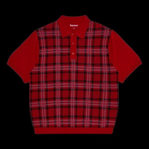 Supreme Plaid Knit Short-Sleeve Polo 'Red'