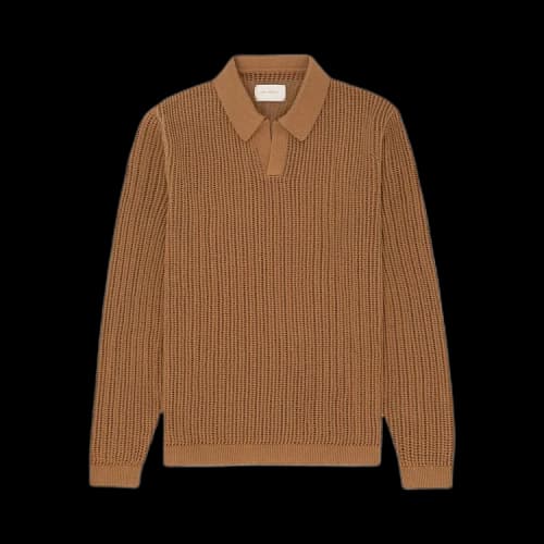 Aimé Leon Dore Long-Sleeve Mesh Knit Polo 'Camel'