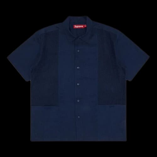 Supreme Mesh Panel Linen Short-Sleeve Shirt 'Navy'