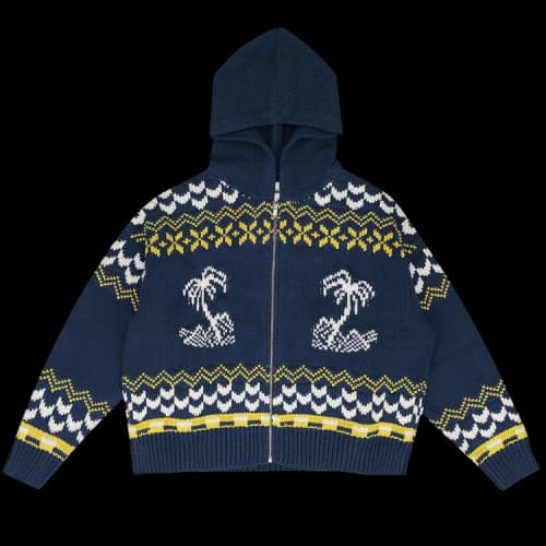 Rhude Palma Knit Zip Up Sweater 'Navy'