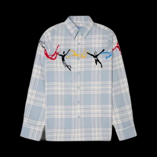 KidSuper Embroidered Swinging Figures Flannel Shirt 'Blue'
