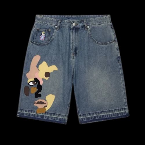 KidSuper Face Patchwork Baggy Shorts 'Light Wash'
