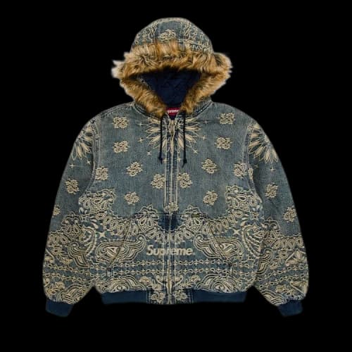 Supreme Bandana Jacquard Denim Hooded Work Jacket 'Blue'