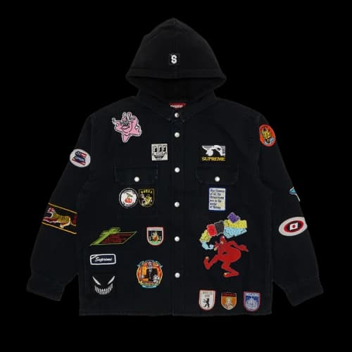 Supreme Patches Hooded Zip Up Shirt 'Black'