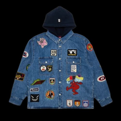 Supreme Patches Hooded Zip Up Shirt 'Denim'
