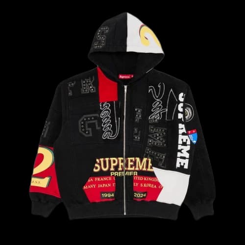 Supreme Patchwork Zip Up Hooded Sweatshirt 'Black'