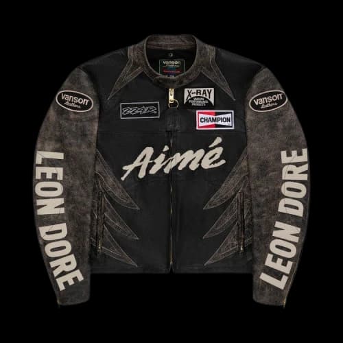 Aimé Leon Dore x Vanson Distressed Leather Moto Jacket 'Jet Black'
