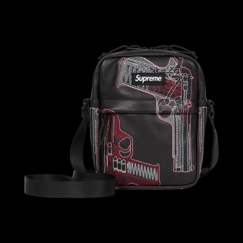 Supreme Guns Embroidered Leather Shoulder Bag 'Black'
