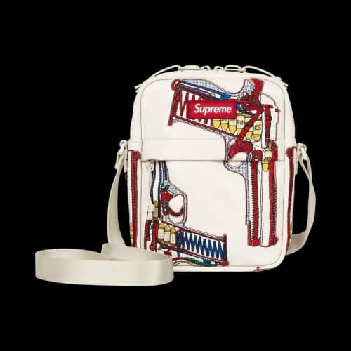 Supreme Guns Embroidered Leather Shoulder Bag 'White'