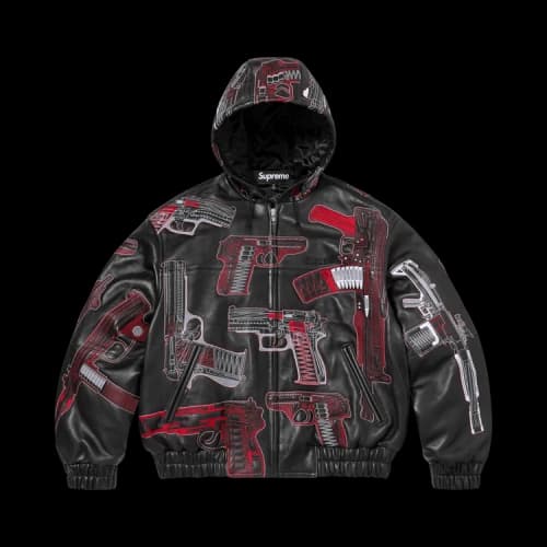 Supreme Guns Embroidered Hooded Leather Jacket 'Black'