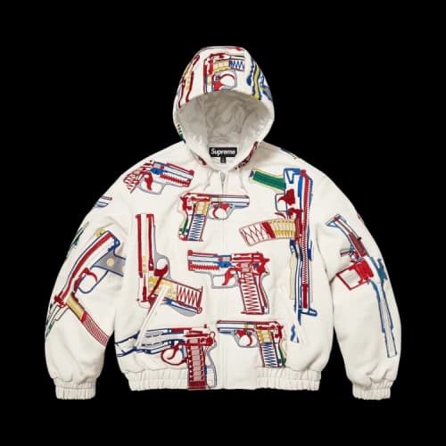 Supreme Guns Embroidered Hooded Leather Jacket 'White'