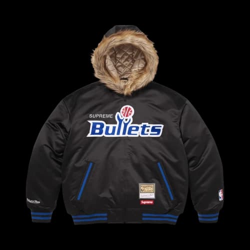 Supreme x Mitchell & Ness Teams Hooded Satin Varsity Jacket 'Black'