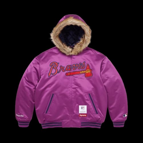 Supreme x Mitchell & Ness Teams Hooded Satin Varsity Jacket 'Purple'