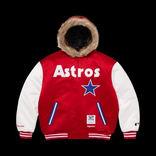 Supreme x Mitchell & Ness Teams Hooded Satin Varsity Jacket 'Red'