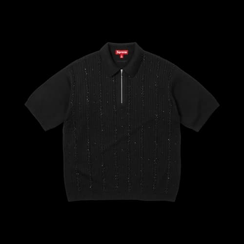 Supreme Beaded Zip Short-Sleeve Polo Sweater 'Black'