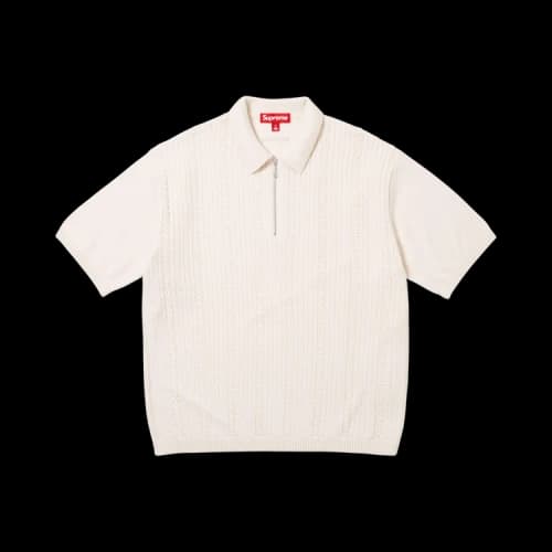 Supreme Beaded Zip Short-Sleeve Polo Sweater 'Cream'