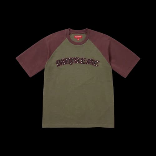 Supreme Rhinestone Raglan Short-Sleeve Top 'Olive'