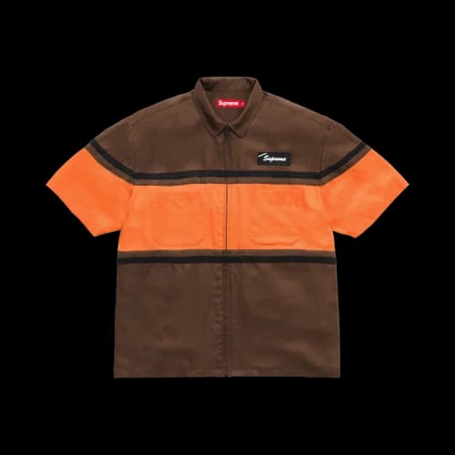 Supreme Silk Zip Up Short-Sleeve Shirt 'Brown'