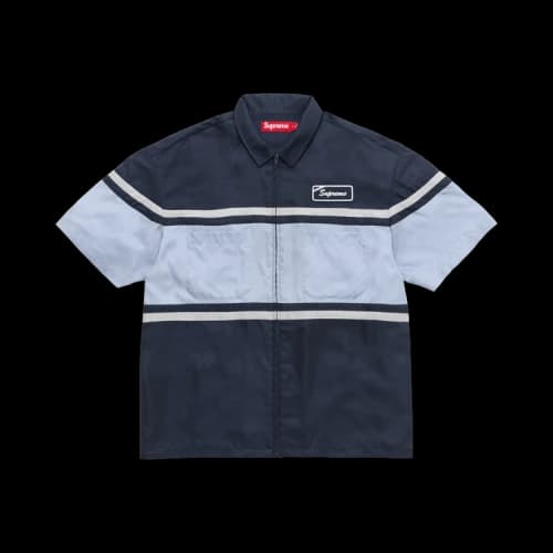 Supreme Silk Zip Up Short-Sleeve Shirt 'Navy'