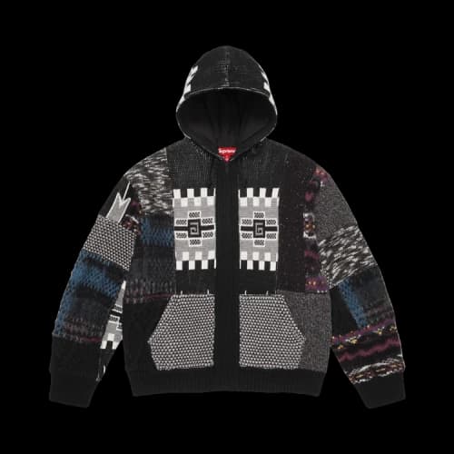 Supreme Patchwork Zip Up Hooded Sweater 'Black'