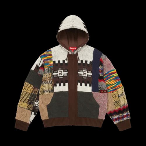 Supreme Patchwork Zip Up Hooded Sweater 'Brown'