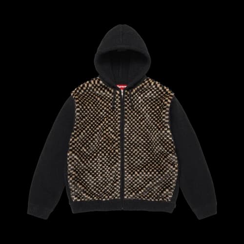 Supreme Checkerboard Faux Fur Zip Up Hooded Sweater 'Black'