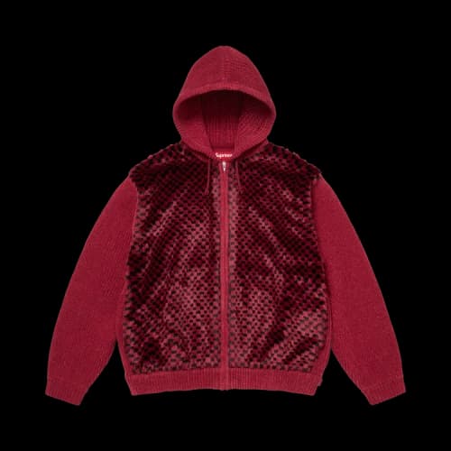 Supreme Checkerboard Faux Fur Zip Up Hooded Sweater 'Red'