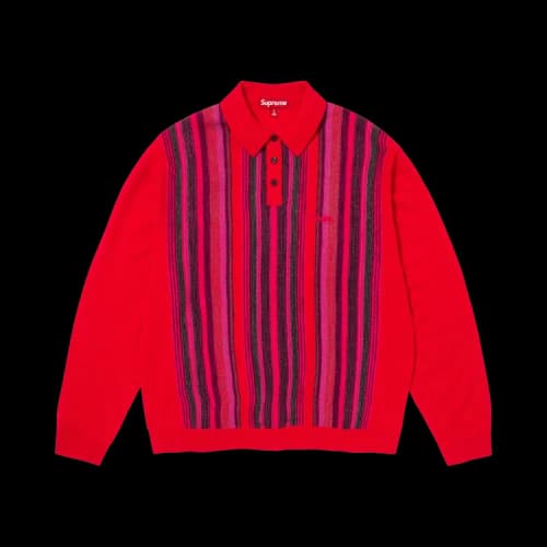 Supreme Multi Stripe Polo Sweater 'Red'