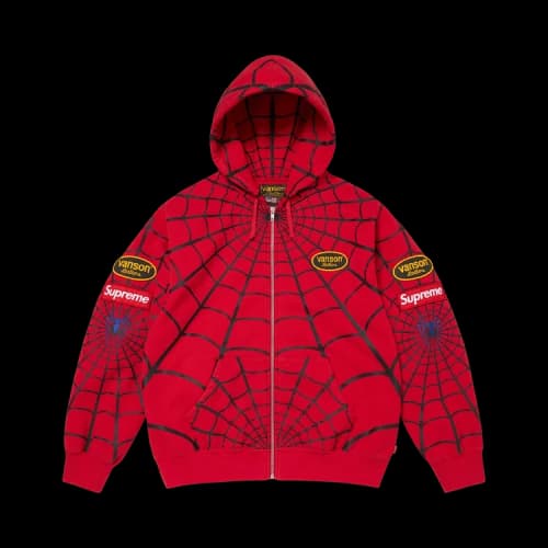 Supreme x Vanson Leathers Spider-Man Zip Up Hooded Sweatshirt 'Red'