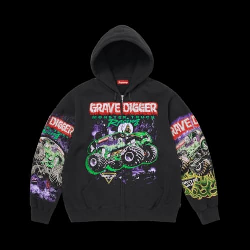 Supreme Monster Jam Grave Digger Zip Up Hooded Sweatshirt 'Black'