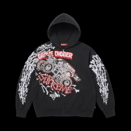 Supreme Monster Jam Grave Digger Bones Zip Up Hooded Sweatshirt 'Black'